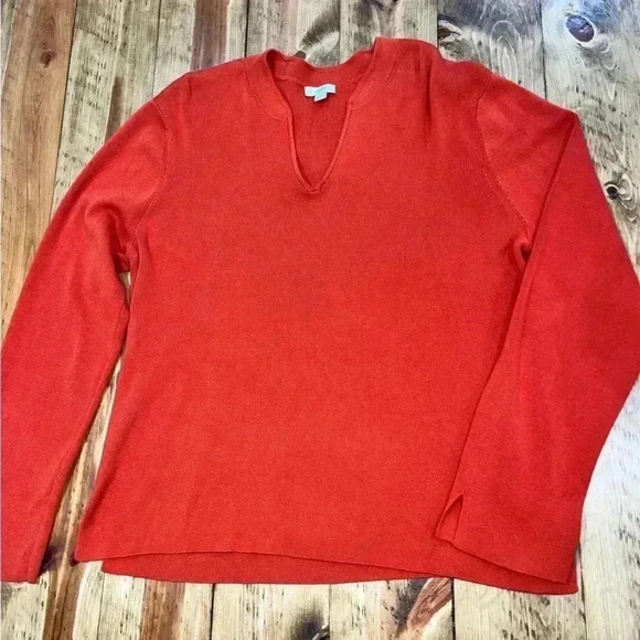 J. Jill v neck orange, long sleeve, pullover, sweater w  sleeve slits - Picture 2 of 7